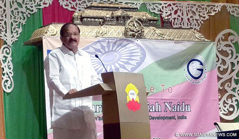 The Union Minister for Urban Development, Housing and Urban Poverty Alleviation and Parliamentary Affairs, M. Venkaiah Naidu addressing the Persons of Indian Origin, in Singapore on November 08, 2014.