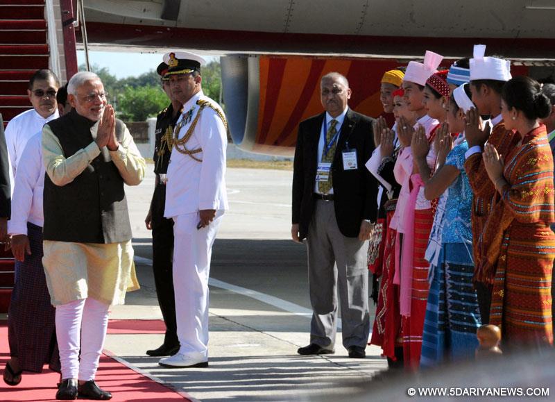 The Prime Minister, Narendra Modi arrives in Nay Pyi Taw, Myanmar on November 11, 2014. 
