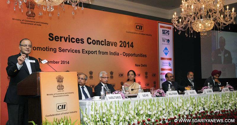Arun Jaitley delivering the Inaugural Address at the inauguration of the Services Conclave- 2014, in New Delhi on November 12, 2014. 