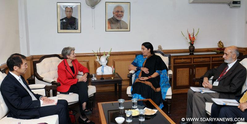 Smriti Irani meeting the DG UNESCO, Ms. Irina Bokova, in New Delhi on November 24, 2014.