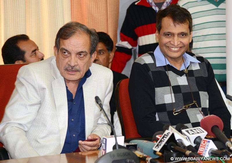 Union Ministers Birender Singh and Suresh Parbhu during a press conference after filling their nomination papers for Rajya Sabha from Haryana at Haryana Vidhan Sabha, in Chandigarh on Nov 25, 2014