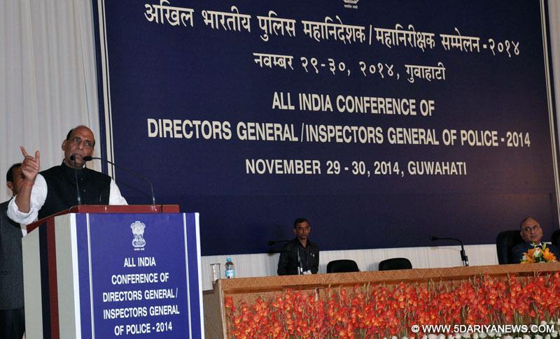 The Union Home Minister,  Rajnath Singh addressing at the inaugural programme of All India conference of Director General/Inspectors General of Police, in Guwahati on November 29, 2014.