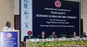 P. Radhakrishnan addressing at the inaugurate of the international conference on `Road Safety Scenario in India and Way Forward’, organised by the Indian Roads Congress, in New Delhi 