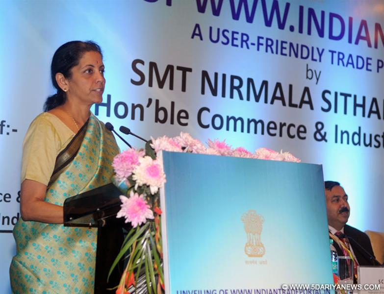 Nirmala Sitharaman addressing after unveiling the Indian Trade Portal (www.indiantradeportal.in), in New Delhi on December 08, 2014.
