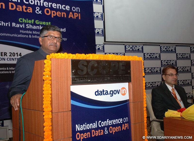 Ravi Shankar Prasad addressing the National Conference on Open Data and open API, in New Delhi on December 11, 2014.