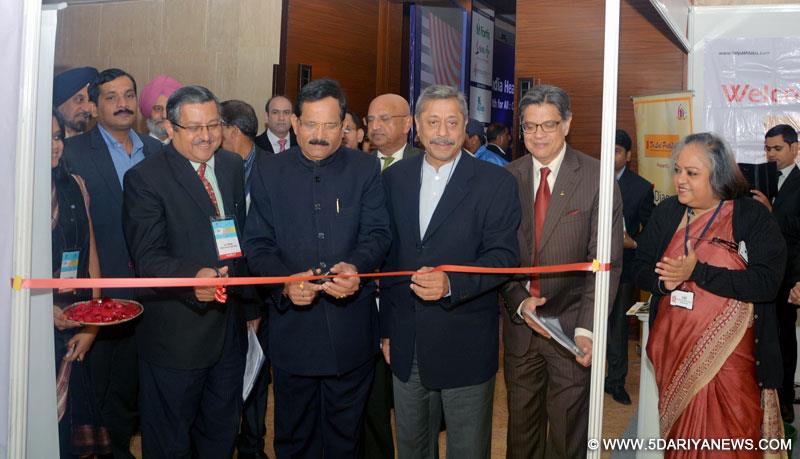 Shripad Yesso Naik inaugurating an exhibition at the 11th India Health Summit: Health for All-Call to Action, organised by the Confederation of Indian Industry (CII), in New Delhi 