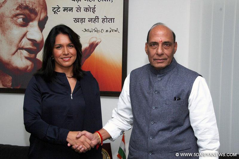 The Member of the U.S. House of Representatives, Tulsi Gabbard calls on the Union Home Minister, Rajnath Singh, in New Delhi.