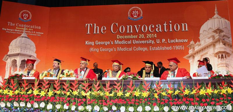 The Union Home Minister, Rajnath Singh at the Convocation of the King George Medical University, in Lucknow on December 20, 2014. The Governor of Uttar Pradesh,  Ram Naik is also seen.