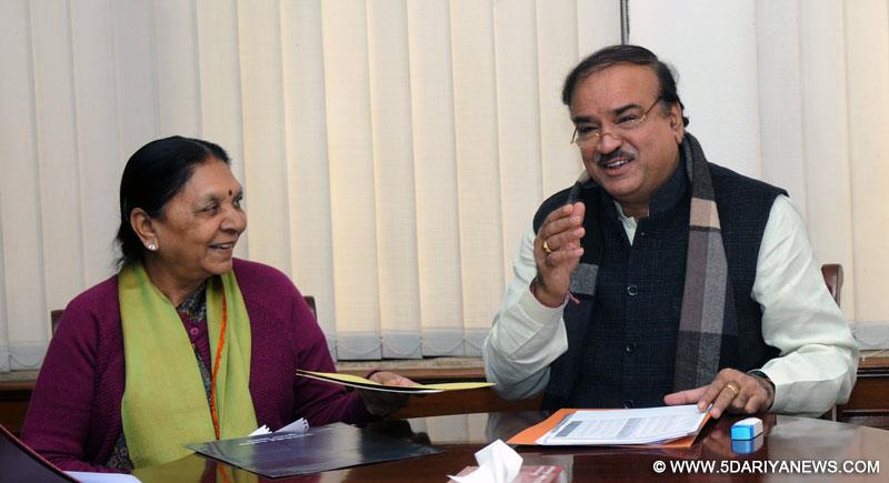 The Chief Minister of Gujarat, Anandiben Patel meeting the Ananthkumar, in New Delhi on December 22, 2014. 