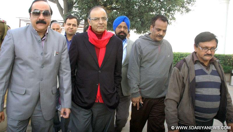 Jammu: Union Minister for Finance, Corporate Affairs, and Information and Broadcasting Arun Jaitley during his visit to Jammu on Dec 25, 2014.