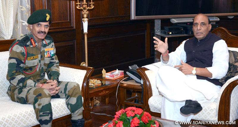 The Union Home Minister, Rajnath Singh meeting the Chief of Army Staff, General Dalbir Singh to review the Assam situation, in New Delhi on December 26, 2014.