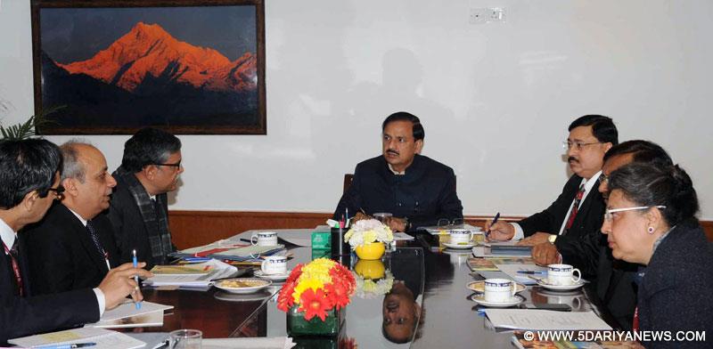 Dr. Mahesh Sharma holding a review meeting, in New Delhi on January 05, 2015. The Secretary, Ministry of Culture, Shri Ravindra Singh is also seen