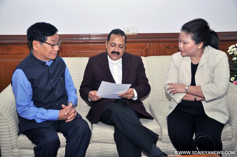  P. Tonsing calling on the Minister of State for Development of North Eastern Region (I/C), Prime Minister’s Office, Personnel, Public Grievances & Pensions, Department of Atomic Energy, Department of Space, Dr. Jitendra Singh, in New Delhi on January 06, 2015.