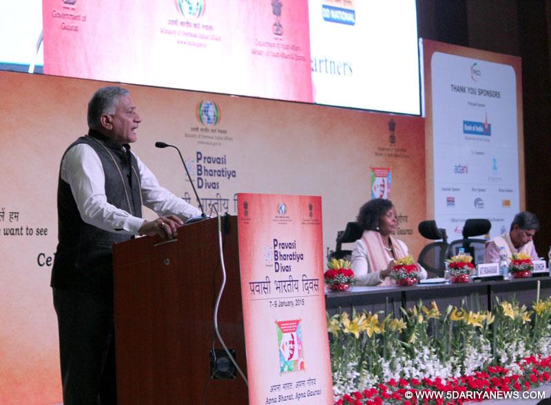 General (Retd.) V.K. Singh addressing the Plenary Session III of Youth Pravasi Bharatiya Divas 2015, in Gandhinagar, Gujarat on January 07, 2015. 
