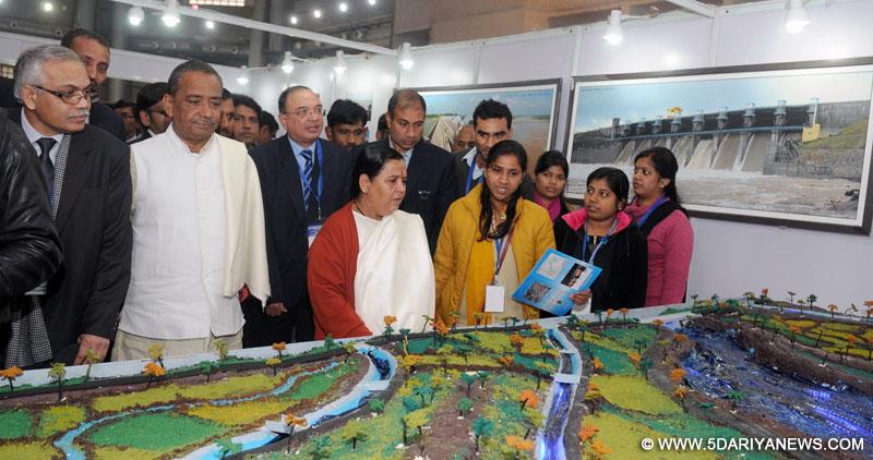 Uma Bharti visiting the India Water Week 2015 exhibition, in New Delhi on January 14, 2015. 