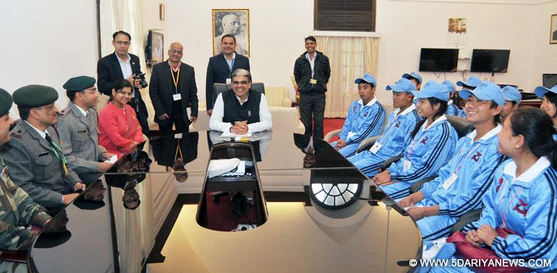 The Children from North East on National Integration Tour calls on the Minister of State for Home Affairs, Haribhai Parathibhai Chaudhary, in New Delhi on January 15, 2015. 