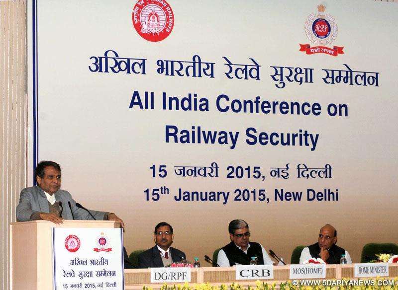  Suresh Prabhakar Prabhu addressing at the All India Conference on Railway Security, in New Delhi on January 15, 2015. 