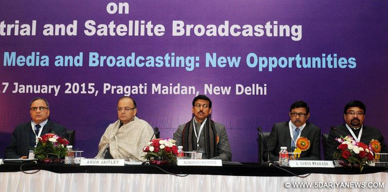 Arun Jaitley addressing at the BES EXPO-2015- 21st International Conference & Exhibition on Terrestrial and Satellite Broadcasting, in New Delhi on January 15, 2015. 