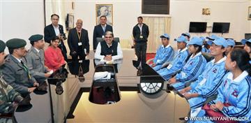 The Children from North East on National Integration Tour calls on the Minister of State for Home Affairs, Haribhai Parathibhai Chaudhary, in New Delhi on January 15, 2015. 