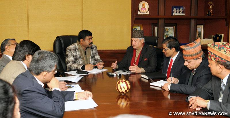  Sunil Bahadur Thapa along with a delegation calls on the Minister of State for Petroleum and Natural Gas (Independent Charge), Shri Dharmendra Pradhan, in New Delhi on January 19, 2015.