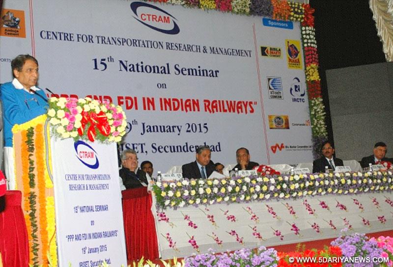 Suresh Prabhakar Prabhu addressing the 15th National Seminar o¬n "PPP and FDI in Indian Railways" organised at IRISET, in Secunderabad on January 19, 2015. 