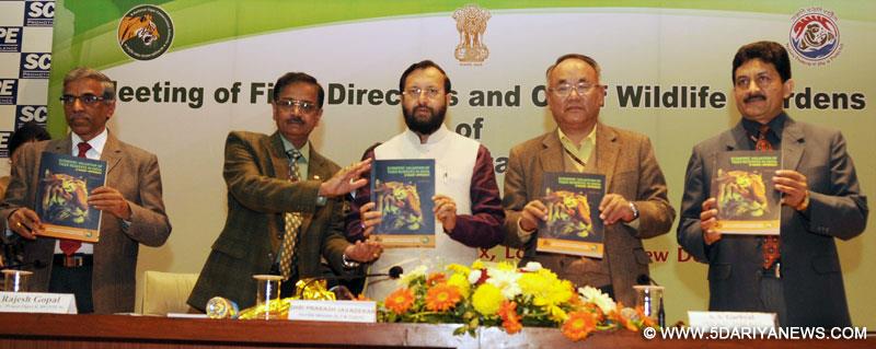 Prakash Javadekar releasing a book titled “Economic Valuation of Tiger Reserves in India” at the inaugural session of the meeting of Field Directors & Chief Wildlife Wardens on Best Practices & Wildlife Crime Monitoring Systems, organised by the National Tiger Conservation Authority, in New Delhi on January 20, 2015.