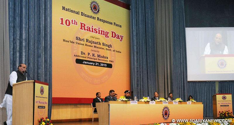 Rajnath Singh addressing at the 10th Raising Day celebrations of the NDRF, in New Delhi on January 21, 2015. 