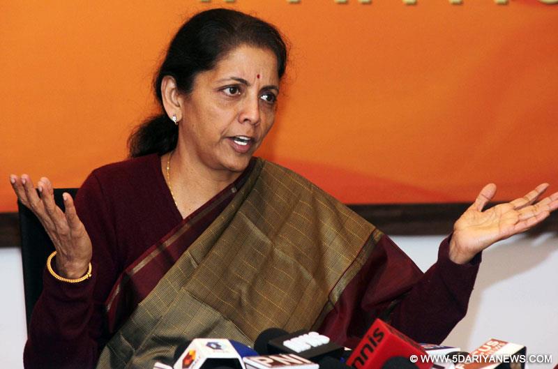 Union Minister of State for Commerce and Industry (Independent Charge) Nirmala Sitharaman addresses a press conference in New Delhi