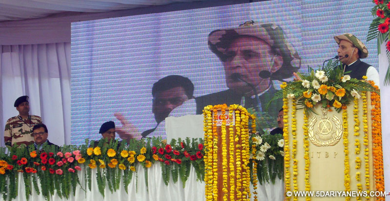 Rajnath Singh addressing the gathering after inaugurating the building complex of 32 Battalion of Indo-Tibetan Border Police (ITBP), at Maharajpur, in Kanpur 