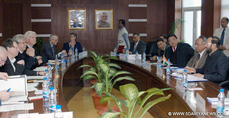 Prakash Javadekar and the Environment Minister, Germany, Ms. Barbara Hendricks in a bilateral meeting, in New Delhi on January 28, 2015.