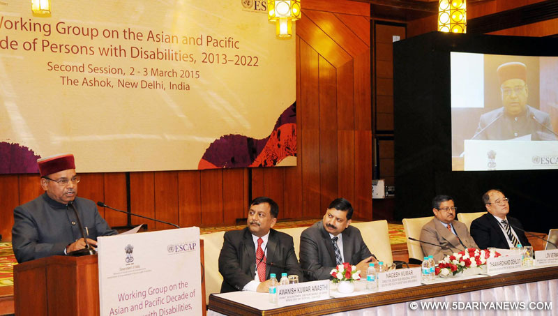 The Union Minister for Social Justice and Empowerment,  Thaawar Chand Gehlot addressing at the Second Session of the UNESCAP Working Group on Asian and Pacific Decade for Persons with Disabilities, 2013-2022, in New Delhi on March 02, 2015. 