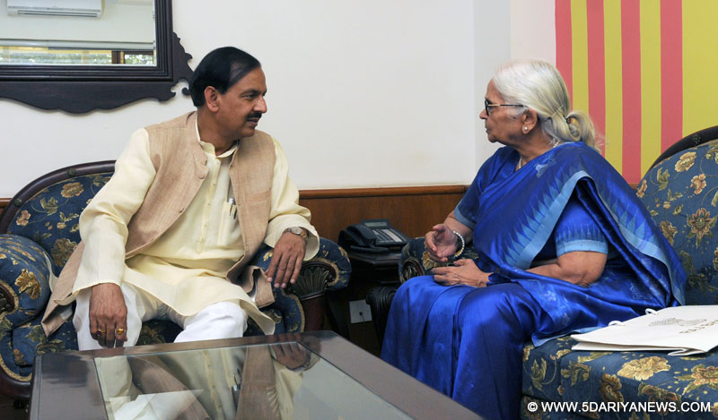 The Governor of Goa, Mridula Sinha calling on the , Dr. Mahesh Sharma, in New Delhi on March 13, 2015. 