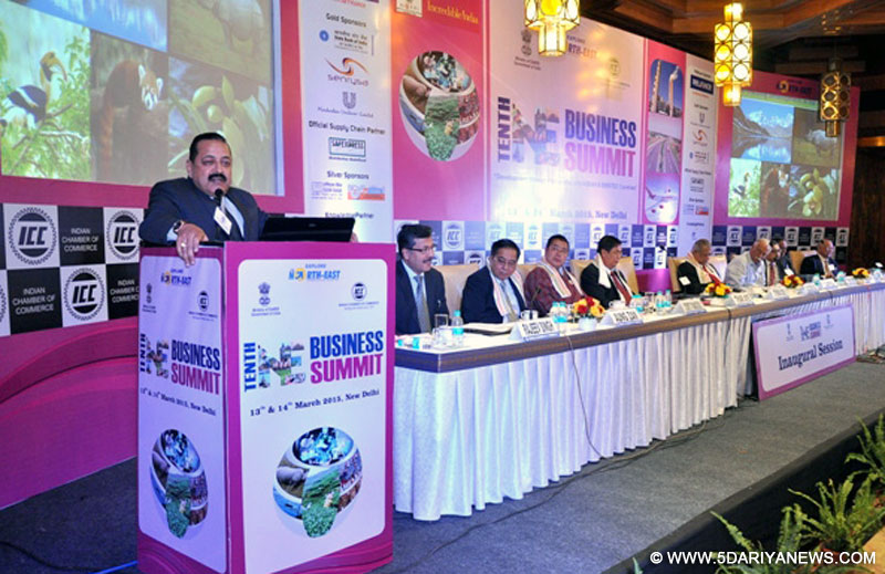Dr. Jitendra Singh addressing the inaugural session of the Northeast Business Summit, organised by the Union DoNER Ministry in collaboration with the Indian Chamber of Commerce, in New Delhi 