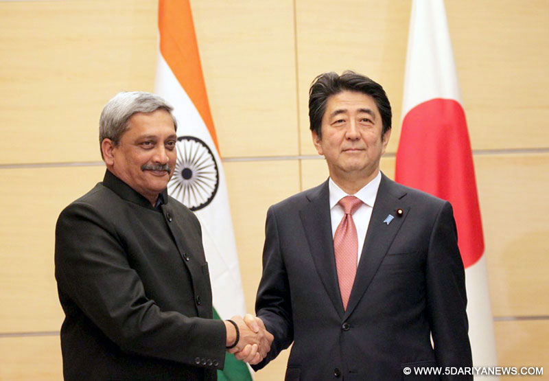 The Union Minister for Defence, Manohar Parrikar calling on the Prime Minister of Japan, Shinzo Abe, in Japan on March 30, 2015.