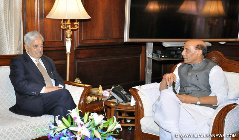 The Chief Minister of Jammu and Kashmir, Mufti Mohammad Sayeed calling on the Union Home Minister, Rajnath Singh, in New Delhi on April 07, 2015