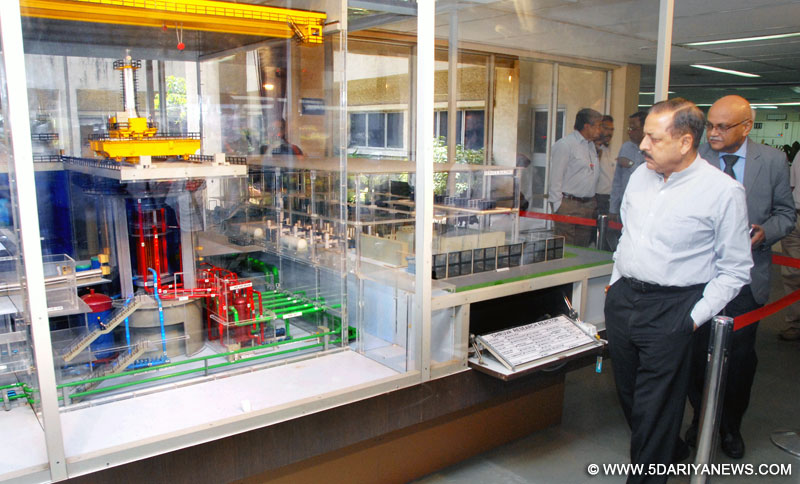 The Minister of State for Development of North Eastern Region (I/C), Prime Minister’s Office, Personnel, Public Grievances & Pensions, Department of Atomic Energy, Department of Space, Dr. Jitendra Singh visiting the “Dhruva” reactor, at Bhabha Atomic Research Center (BARC), in Mumbai on April 07, 2015. The Secretary, Department of Atomic Energy, Dr. R.K. Sinha is also seen.