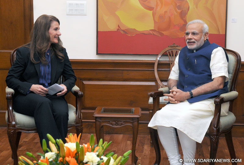 Melinda Gates, Co-founder of the Bill & Melinda Gates Foundation meeting the Prime Minister,Narendra Modi, in New Delhi on April 20, 2015.