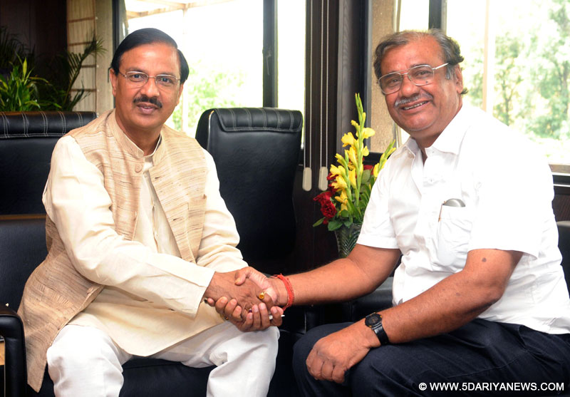 The Minister of Tourism & Culture, Orissa, Ashok Chandra Panda calling on the Minister of State for Culture (Independent Charge), Tourism (Independent Charge) and Civil Aviation, Dr. Mahesh Sharma , in New Delhi on April 21, 2015. 