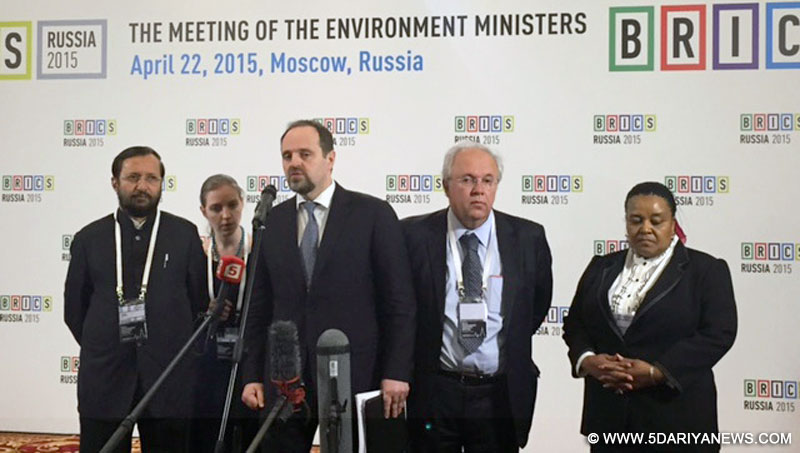 The Minister of State for Environment, Forest and Climate Change (Independent Charge), Prakash Javadekar along with Environment Ministers of BRICS Nations, during the first meeting of BRICS Environment Ministers, in Moscow on April 22, 2015.