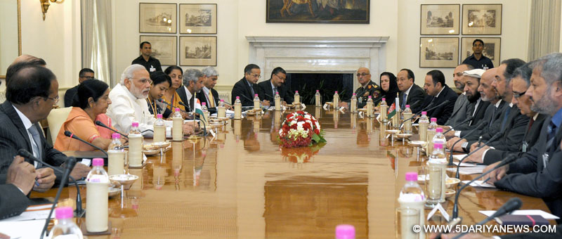 The Prime Minister, Narendra Modi and the President of the Islamic Republic of Afghanistan, Dr. Mohammad Ashraf Ghani, at the delegation level talks, at Hyderabad House, in New Delhi on April 28, 2015.