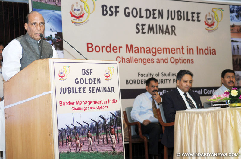 The Union Home Minister, Rajnath Singh addressing at the inauguration of the BSF Golden Jubilee Seminar on “Border Management in India – Challenges and Options”, in New Delhi on April 30, 2015