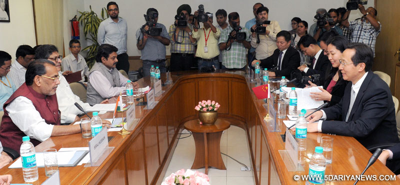 The Chinese delegation headed by their Agriculture Minister, Han Changfu meeting the Union Minister for Agriculture, Radha Mohan Singh, in New Delhi on May 05, 2015.