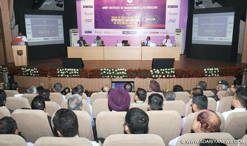 The Vice Chief of Army Staff, Lt. Gen. Philip Campose addressing the Seminar on ‘Make in India Made Easy- Opportunities and Challenges in Defence Sector’, at Army Institute of Management Technology(AIMT), in Greater Noida on May 09, 2015.