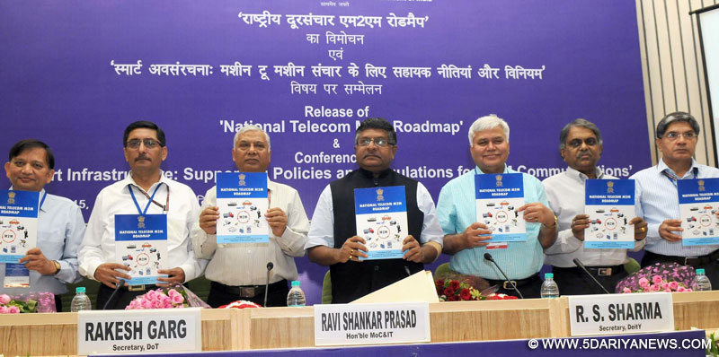 Ravi Shankar Prasad releasing the Technical Report “M2M Gateway & Architecture”, at the inauguration of the Conference on ‘Smart Infrastructure: Supporting Policies and Regulations for M2M Communications’, in New Delhi on May 12, 2015.