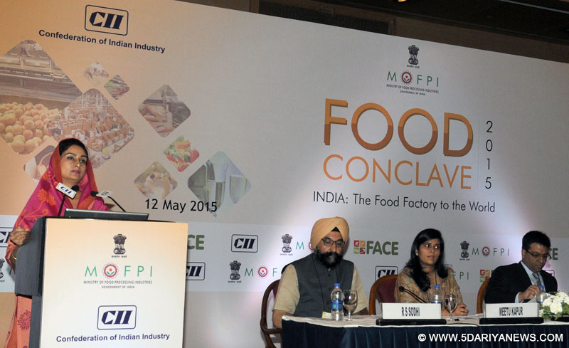 The Union Minister for Food Processing Industries, Harsimrat Kaur Badal addressing at the Food Conclave 2015 - India: The Food Factory of the World, in New Delhi on May 12, 2015.