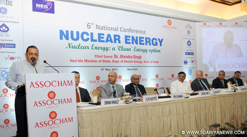 Dr. Jitendra Singh addressing at the 6th National Conference on Nuclear Energy, organised by ASSOCHAM, in New Delhi on May 15, 2015. 