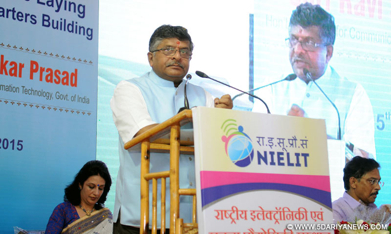Ravi Shankar addressing at the Foundation Stone laying ceremony of NIELIT headquarters, in New Delhi on May 15, 2015.