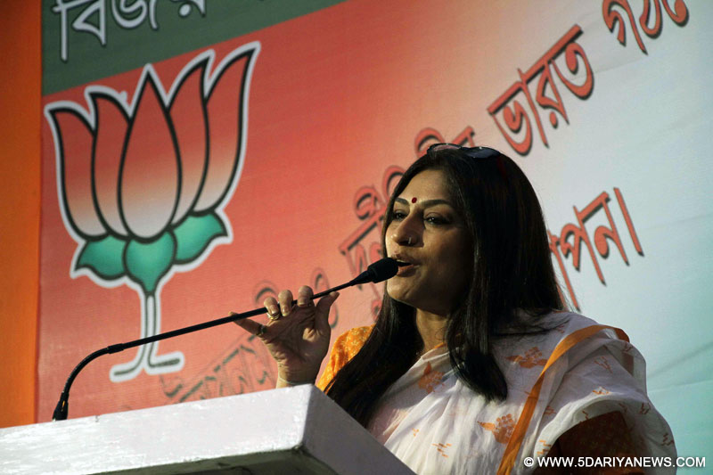 Actress turned BJP politicians Roopa Ganguly addresses during a party programme in Kolkata on May 16, 2015.