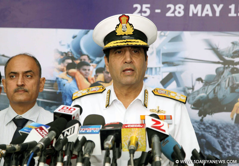 The Chief of Naval Staff, Admiral R.K. Dhowan interacting with the media at the concluding session of the Naval Commanders’ Conference, in New Delhi on May 28, 2015.