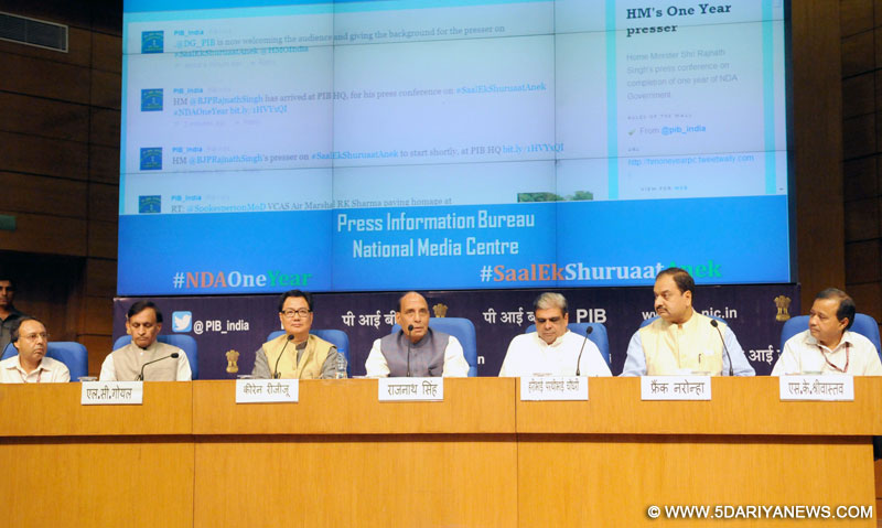 Rajnath Singh addressing a Press Conference on the occasion of the Government completing one year in office – ‘Saal Ek, Shuruaat Anek’, in New Delhi on May 29, 2015. 
